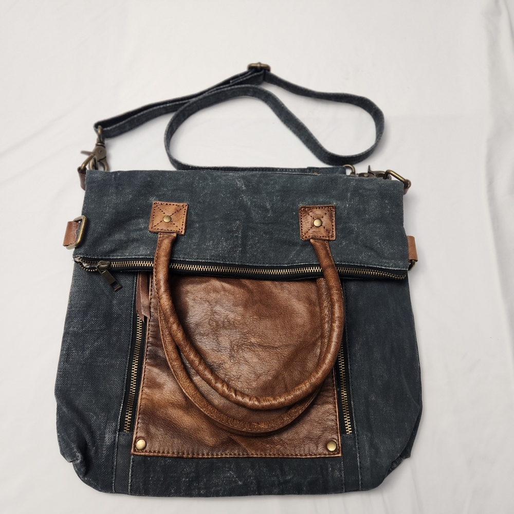 Mona B Ash Fold-Over Convertible Upcycled Canvas Tote And Crossbody Bag Vegan